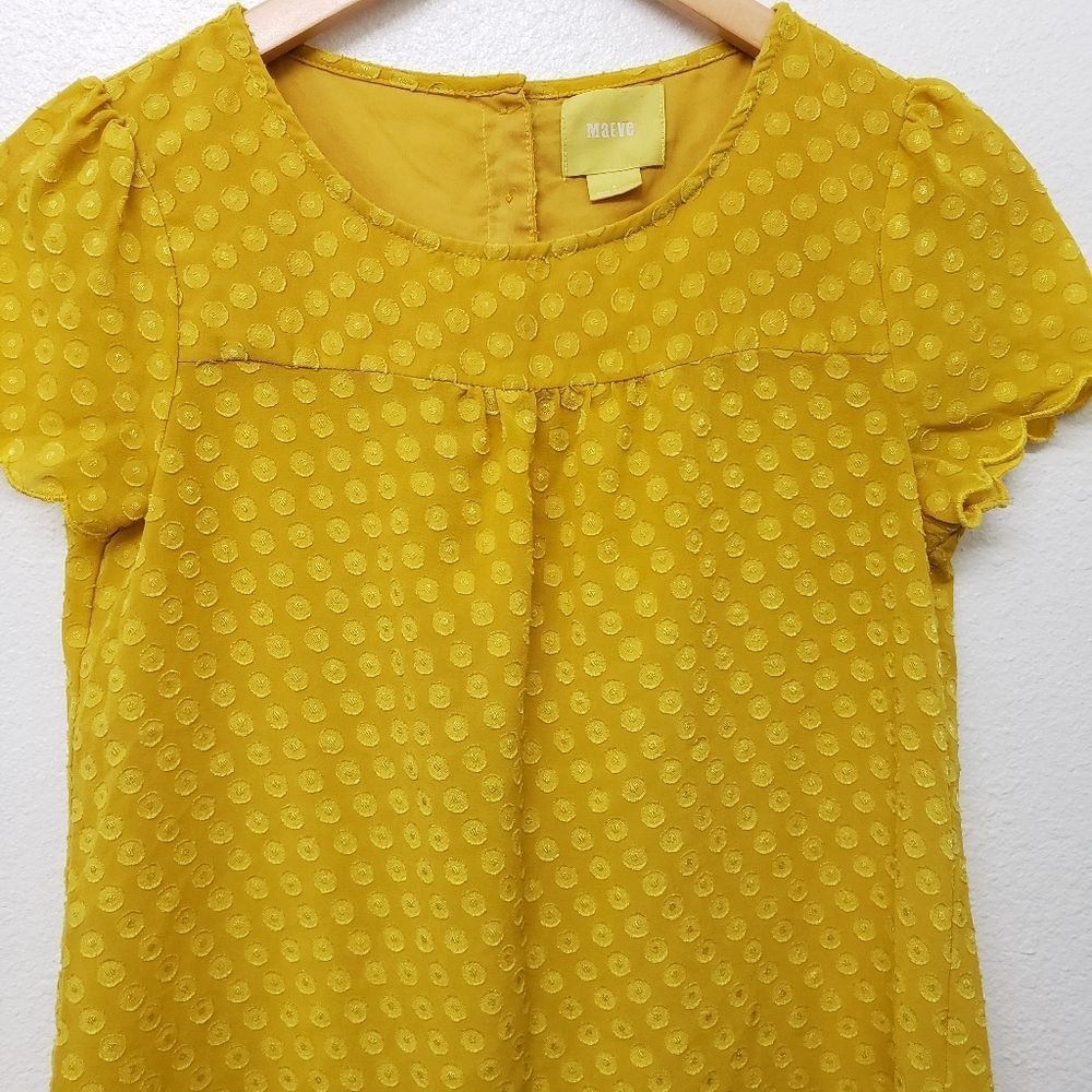 Maeve by Anthropologie Yellow Polk a Dot Blouse Size 0